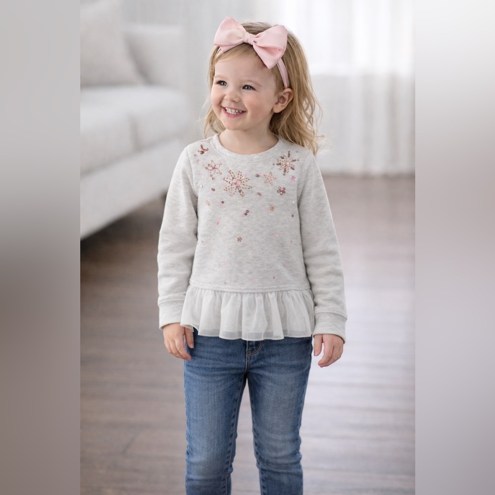 OshKosh Girls Sequin Starburst Peplum Top with Tulle Hem